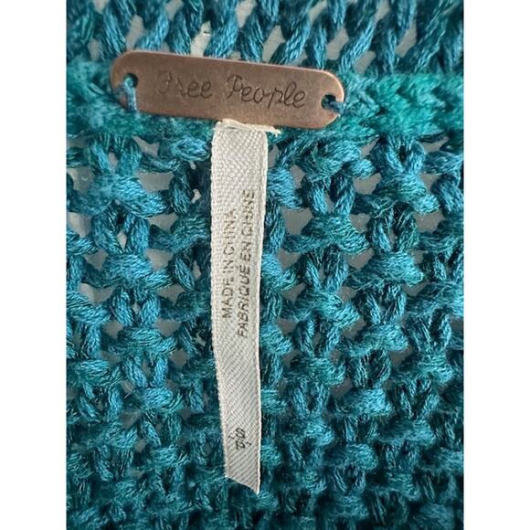 Free People Chunky Knit Wide-Neck Pullover Sweater Size: Small Color: Teal - Picture 8 of 10